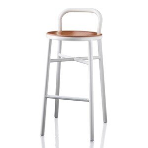 MAGIS - Barová židle PIPE se světlým dřevěným sedákem nízká - bílá