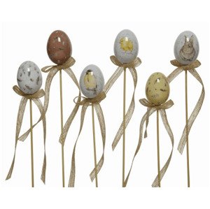 Velikonoční zápich (6 ks) Vajíčka s motivem peříček a zvířátek, 36 cm